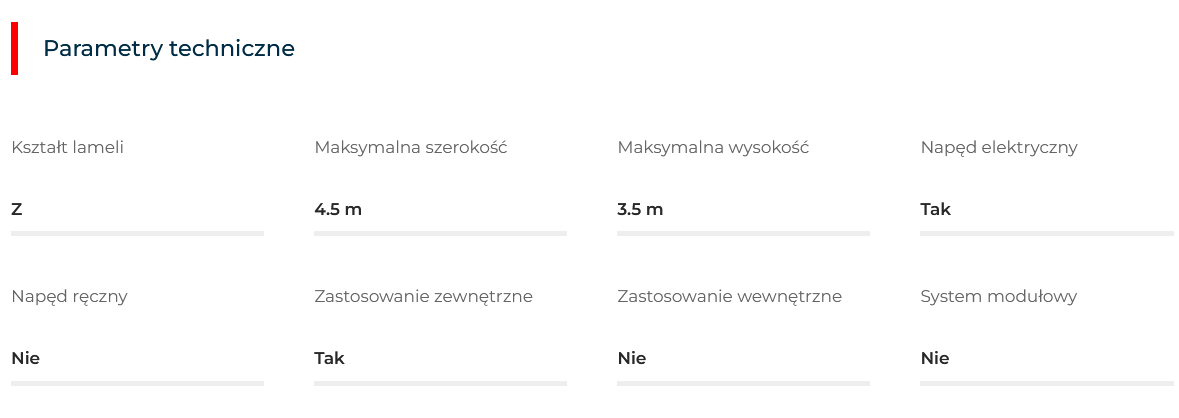 ŻALUZJE PODTYNKOWE parametry techniczne